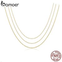 bamoer Authentic Gold Color 925 Sterling Silver Basic Cable Chain Necklace Pendant for Women Long Chain Fashion Jewelry SCA016