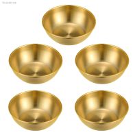 ✵☫ 5 Pcs Golden Bowl Appetizer Serving Tray Round Sushi Sauce Bowls Seasoning Metal Cups Condiment Servers Dish Plates