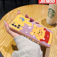 JIUMOO เคสปลอกสำหรับ Samsung กาแล็คซี่ M31 A31ไพรม์ลายการ์ตูนฮันนี่แบร์กรอบสี่เหลี่ยมใหม่เคสชุบพื้นผิวเคสมือถือซอฟท์ซิลิก้าเจลกันกระแทกรวมทุกฝาครอบป้องกันเลนส์กล้องถ่ายรูป