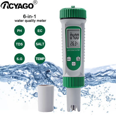 RCYAGO เครื่องวัดความเป็นกรด-ด่างของน้ำ,พีเอชมิเตอร์วัดความเค็ม Hima มิเตอร์วัดความเค็มสำหรับน้ำดื่มตู้ปลาบ่อน้ำ6อิน1
