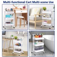 3-Tier Kitchen Trolley Storage Organizer Rack 50KG Organizer Serving Trolley Kitchen Bathroom Rolling Trolley Cart Basket Stand