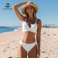 hotx 【cw】 CUPSHE Ribbed V-Neck Low Waist Sets Swimsuit Top Pieces Swimwear 2023 Beach Bathing