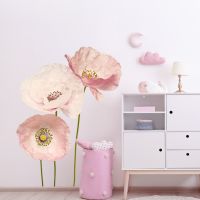 Pink Poppy Anemone Flowers Wall Sticker Watercolor Girls Nursery Removable Wall Decals for Kids Room Modern Interior Home Decor Stickers