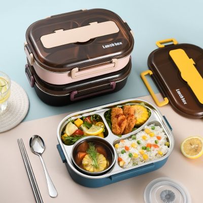 ✶♣ Microwave Lunch Box Stainless Steel Dinnerware Food Storage Container Children Kids School Office Portable Bento Box Lunch Bag