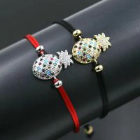 Exquisite Sweet Lovely Fruit Pineapple Colorful Crystal Zircon Bracelets Red Cords Thread String Bracelet Men Women Pulseira Charms and Charm Bracelet