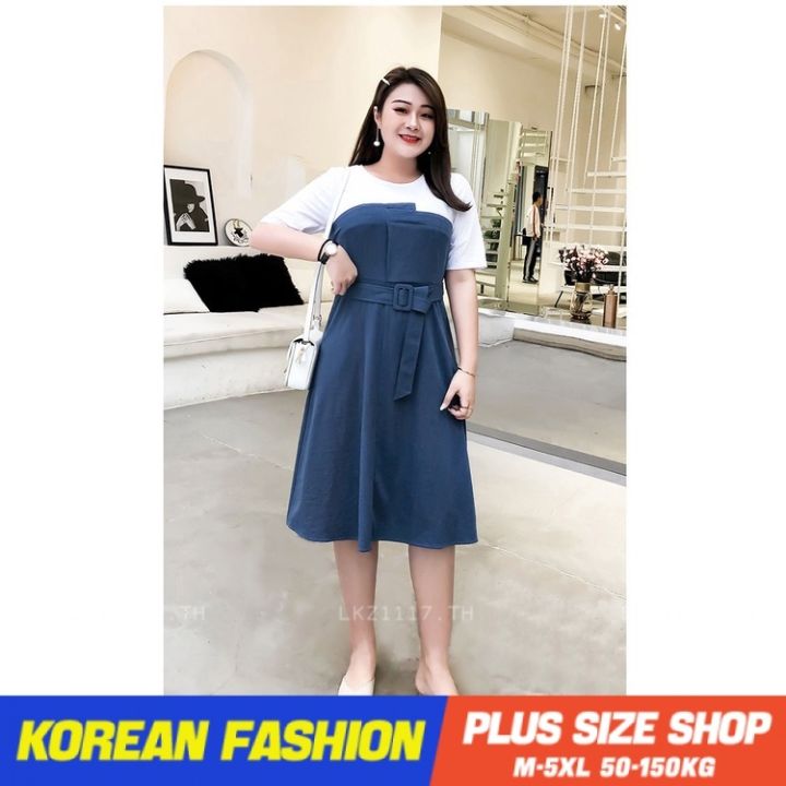 plus-size-เสื้อผ้าสาวอวบ-เดรสสาวอวบอ้วน-ไซส์ใหญ่-ผู้หญิง-ทรงหลวม-แขนสั้น-คอกลม-ฤดูร้อน-สไตล์เกาหลีแฟชั่น-v728
