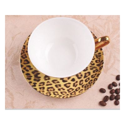 Leopard Print Bone China Coffee Cup Saucer Set Kit Ceramic Golden Edge China Mug British Royal Afternoon Teacup Drinkware +Dish