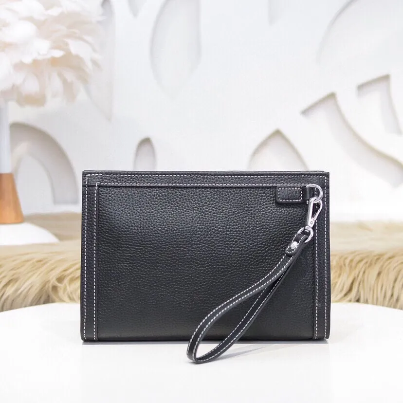 Hantar jenama} Her2023 lelaki terkini beg Calfskin clutch beg tangan  perniagaan H surat embossed badge fesyen zipper bag lelaki Black wallet  memandu penyimpanan beg beg kulit untuk lelaki beg jenama