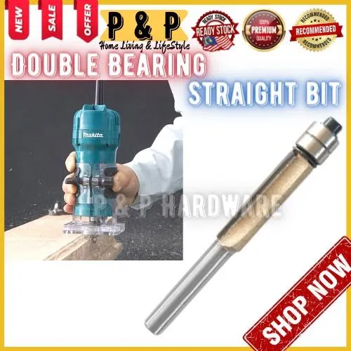 ☸ ReadyStock SCT ROUTER BIT 1/4 X 3/8 DOUBLE BEARING Straight Bit High
