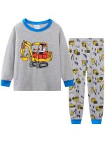 2023 New Kids Boys Cartoon Excavator Pattern Pajamas Cotton Long-sleeved Suit Home Clothes