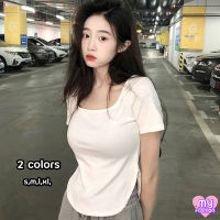 ?MYF มาใหม่?เสื้อยืดรุ่นชายโค้งมน สีพื้นแขนสั้นคอเหลี่ยม 2 สี