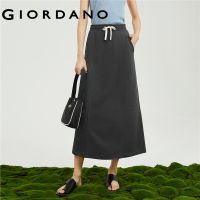 GIORDANO Women Skirts Drawstring Elastic Waist Comfort Terry Long Skirts Forward Seam Fake Pocket Fashion Casual Skirts 18463909