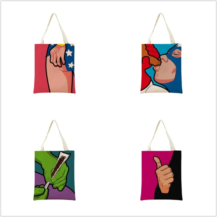 funny-popart-super-hero-double-sided-print-eco-market-linen-shopping-bag-women-foldable-handbag-portable-convenient-storage-tote