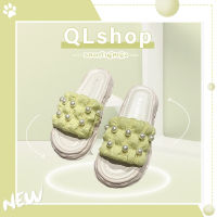 QLshop รองเท้าแตะแฟชั่นสุดน่ารัก?แฟชั่นสไตล์เกาหลี สาว ๆ สายหวานต้องมี?️แบบสวม ส้นหนา พื้นนุ่ม ตกแต่งด้วยไข่มุก?รีบตำน้า ?