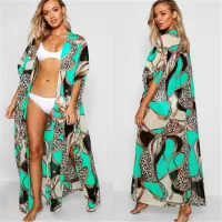 --D0512 Europe and the United States elastic knit cloth chain printing beach dress cardigan vacation is prevented bask in unlined upper garment bikini smock female skirt