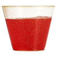 Clear Plastic Cups, Gold Glitter Plastic Tumblers Reusable Drink Cups Party Wine Glasses for Cocktail Champagne Martini