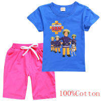 Fireman Sam เสื้อยืดชุดเด็กหญิงแขนสั้น Tee เสื้อกางเกงขาสั้นอะนิเมะฤดูร้อน Tee เสื้อใหม่น่ารักสั้นกางเกงเด็ก8668