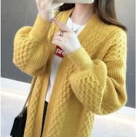 H.SA  Women Long Sweater and Cardigans Lantern Sleeve Loose Knitte Coat Open Stitch Winter Cashmere Cardigans Female Coat