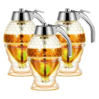 Honey Dispenser, No Drip Syrup Container with Stand, Beautiful Honeycomb Shaped Honey Pot, Syrup Sugar Container,