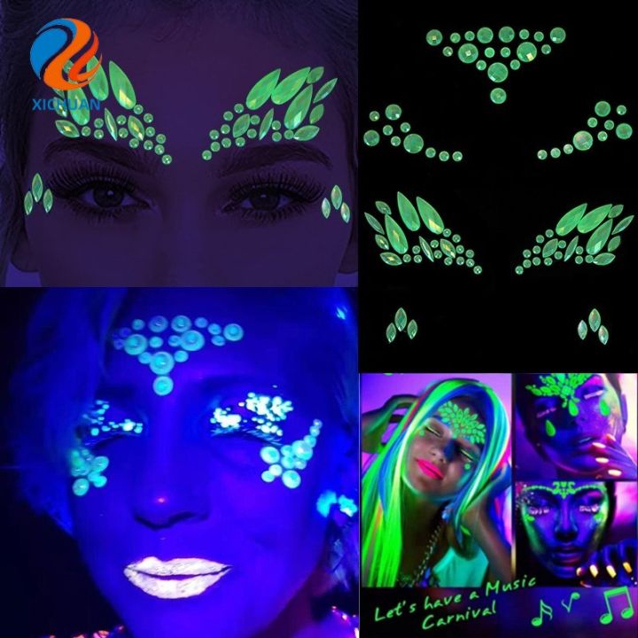 สติกเกอร์เรืองแสงสีเขียวเรืองแสงของผู้หญิง-xichuan-สำหรับปาร์ตี้วันหยุดสติกเกอร์รอยสักติดใบหน้าและเรืองแสง