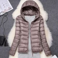 ZZOOI Winter Womens Ultralight Thin Down Jacket White Duck Down Hooded Jackets Long Sleeve Warm Coat Parka Female Outwear