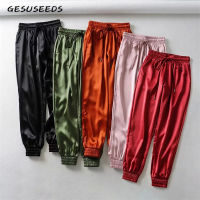 Autumn Black satin joggers women trousers high waist pants pink sweat pants green satin pants women sweatpants Winter 2021