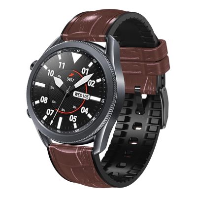 สายนาฬิกาหนังซิลิโคนเนื้อข้อต่อไม่ไผ่สำหรับ Huawei GT 3 Pro 46มม. (สีน้ำตาลเข้ม)