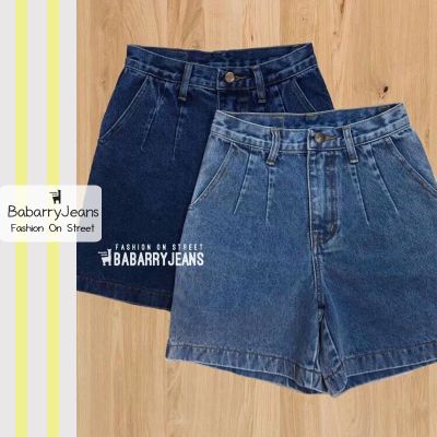 [พร้อมส่ง] BabarryJeans ยีนส์สามส่วน เอวจีบ เอวสูง วินเทจ ผ้ายีนส์ไม่ยืด สียีนส์เข้ม /สียีนส์อ่อน /สีดำ /สีขาว