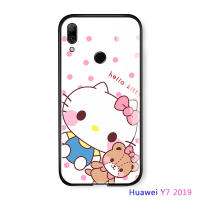 UCUC เคสโทรศัพท์เคสสำหรับ Huawei Y7 2019 / Y7 Prime 2019 โทรศัพท์มือถือกรณีการ์ตูน H ello K Itty กรณี KT แมวเคลือบเงากระจกปกหลังปลอก