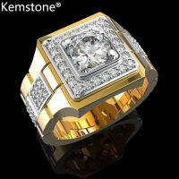 Kemstoneแฟชั่นสีทองเงาrhinestoneสแควร์สายนาฬิกาข้อมือรูปร่างแหวนหมั้นสำหรับผู้ชาย