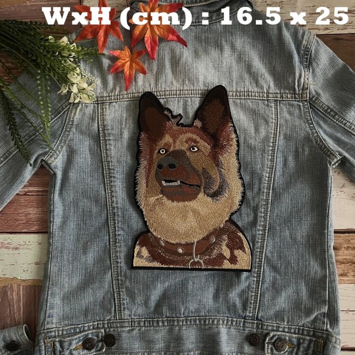 ตัวรีดขนาดใหญ่-ติดหลังเสื้อ-หมาตำรวจไบค์เกอร์-ชอปเปอร์-แจ็กเก็ตยีนส์-แจ็กเก็ตหนัง-งานปักแน่น-iron-on-embroidered-patch