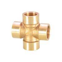 1/4 3/8 Female Thread Cross Type Reducing Copper Butt Joint Adapter 4 Way Connector Coupler Brass Fittings