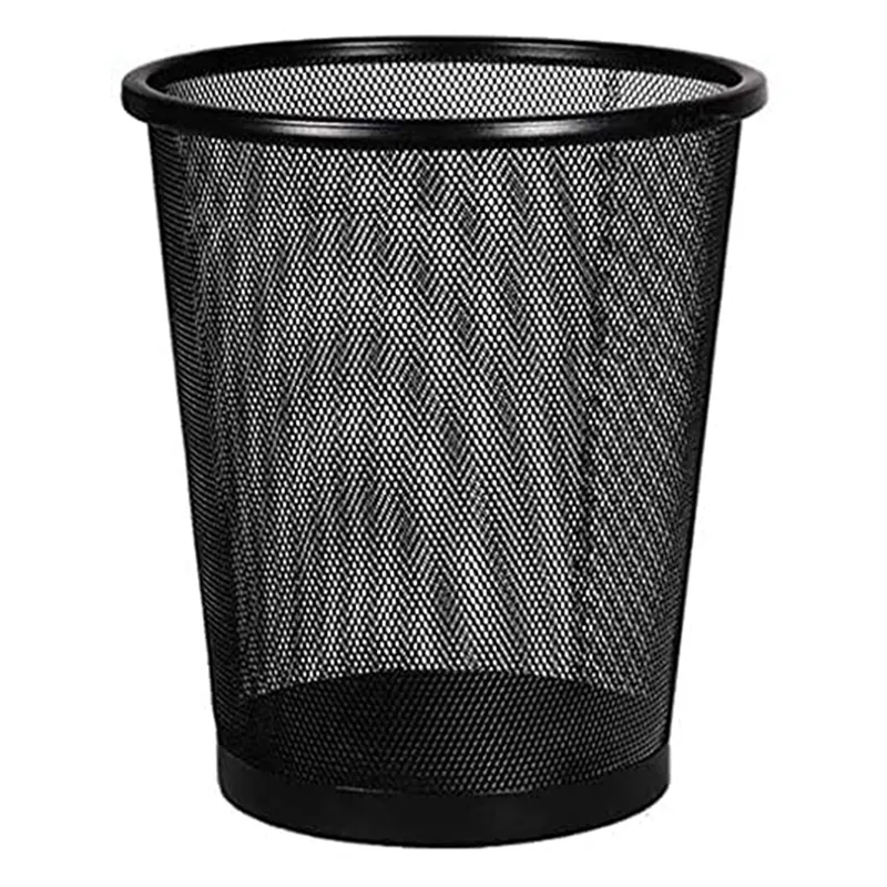 Circular Black Mesh Waste Waste Paper Bin Basket, Metal Trash Bin for  Kitchen, Home Offices, Dorm Rooms, Bedrooms