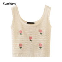 KUMI เสื้อกั๊กฉบับภาษาเกาหลีคอกลมแขนกุดสำหรับผู้หญิง,เสื้อกล้ามคอกลมระบายอากาศเสื้อกั๊กลำลอง