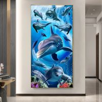 Luyameishop Vintage Dolphin ภาพวาดผ้าใบใต้น้ำ World Fish โปสเตอร์และพิมพ์-Ocean Landscape Wall Art สำหรับ Porch ห้องนั่งเล่น Decor