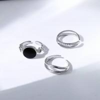 MARGOTA แหวนพลอยเทียมสีดำอัญมณีสีเงิน Adujstable เครื่องประดับปาร์ตี้เครื่องประดับแฟชั่นชุดแหวนเชื่อมแหวนเปิดแหวนผู้หญิงสไตล์เกาหลี