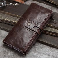 CONTACTS Genuine Leather Wallets for Men Long Casual Bifold Men Clutch Wallet Card Holders Coin Purses Money Clip Mens Wallets