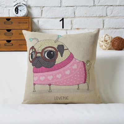Cute Cartoon Dog Cushion Covers 45Cmx45 Lumbar Support Digital Printing cute pug pillow Fashion CottonLinen Decorativepillowcase