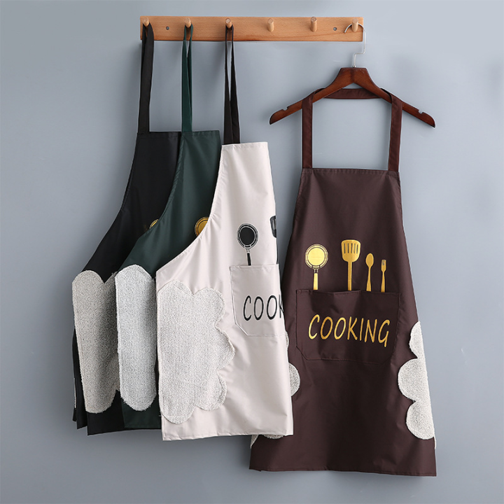 ผ้ากันเปื้อนกันน้ำสองชั้นเช็ดมือได้-ผ้ากันเปื้อนทําอาหาร-cooking-apron-มีสไตล์ลายการ์ตูนน่ารัก