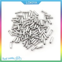 LOKIYA ตัวเปลี่ยนเกียร์เบรคจักรยานอลูมิเนียมสีเงิน100ชิ้นปลายสายเคเบิลด้านใน