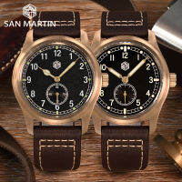 (ร้อน) San Martin 37mm Bronze PILOT Ronda 6004 Men Watch VINTAGE Military Simple Fashion Style QUARTZ CLOCK Leather 10 Bar releges