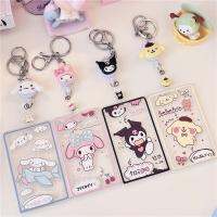 Sanrio Kuromi ที่ใส่บัตรโปร่งใสเคสแข็งฝาครอบสไลด์พร้อมโซ่แขวนที่ยืดได้ ID บัตรเครดิตธนาคาร Photocard Protector