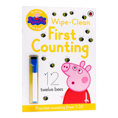 Pink pig girl learns mathematics English original English version Peppa Pig Wipe Clean First Counting piggy pee wipes books can erase English exercise book English edition English book