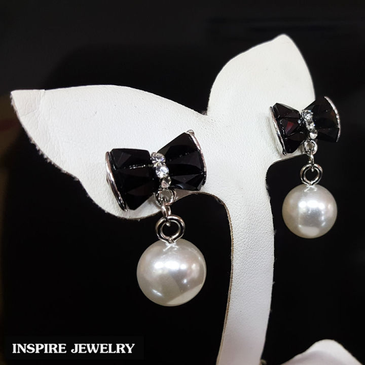 inspire-jewelry-ต่างหูมุกแฟชั่น-ประดับโบว์คริสตรัล-ขนาด-2cm-น่ารัก