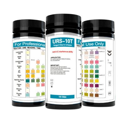 100 Strips URS-10T Urinalysis Reagent Strips 10 Parameters Urine Test Strip Leukocytes, Nitrite, Urobilinogen, Protein, pH 100 แถบ URS - 10 T ตรวจปัสสาวะแถบ 10 พารามิเตอร์การทดสอบปัสสาวะ