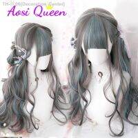 AS grey green curls Straight with Bangs Synthetic Wigs for Womens Lolita Fake Hair Green Purple Cosplay Hairpiece [ Hot sell ] Decoration Center