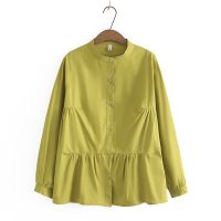 【มีไซส์ใหญ่】Plus Size XL-4XL Long Sleeved Solid Color Muslimah Fashion Tops Women A-line Button Up Female Blouses Oversized Female Blusas