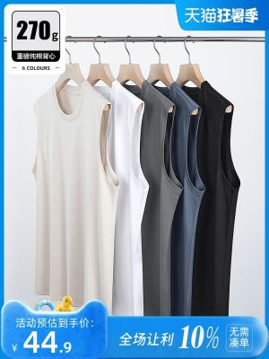 original Pure cotton mens tank top 270g heavyweight sleeveless t-shirt loose trendy solid color vest summer sports fitness undershirt