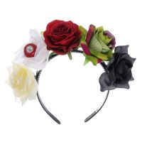 Rose Skull Headwear ดอกไม้ Skull Hairband Non Slip Headpiece Photo Prop สำหรับ Rhinestone Handmade ฮาโลวีน Gothic อุปกรณ์เสริม