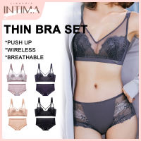 INTIMA ชุดชั้นในลูกไม้เซ็กซี่บางเฉียบดันและเซ็ตกางเกงในสำหรับผู้หญิงชุดชั้นในขนาดพิเศษไร้รอยต่อโชว์หน้าอกเล็กบรา3/4คัพระบายอากาศได้ดี